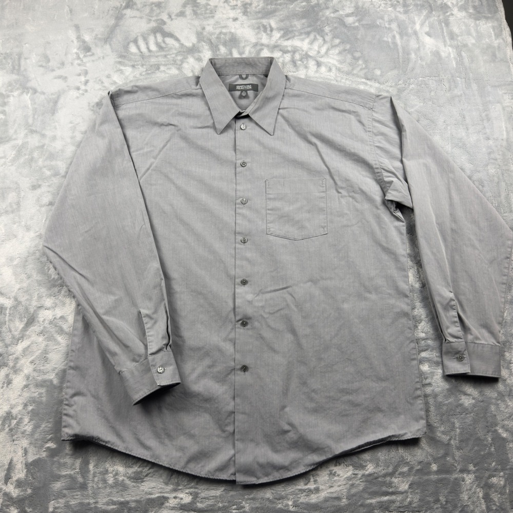 Kenneth Cole Reaction Mens XL 17.5 36-37 Gray Wrinkle Free Dress Shirt LS